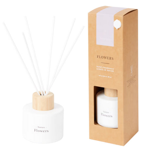 Odorizant de camera cu betisoare, Nature, sticla eleganta si minimalista cu capac din bambus, 80 ml, aroma Flori